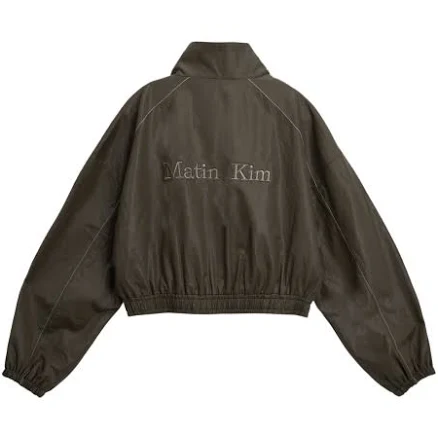 MATIN KIM ROUGH COATING CROP BOMBER IN CREAM