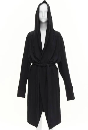 Rick Owens Drkshdw Black Cotton Thick Jersey Hooded Belted Robe Jacket