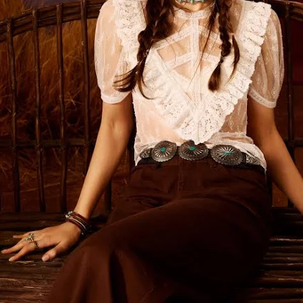 Woven High Neck Lace See-Through Short Sleeve Blouse