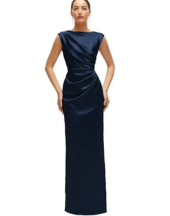 High Neck Sleeveless Cap Shoulder Satin Maxi Dress