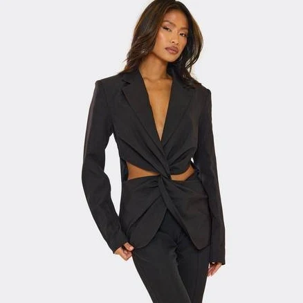 EGO Women's Cut Out Twist Front Fitted Blazer