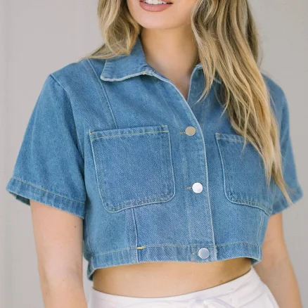Morning Lavender Jackie Cropped Denim Shirt