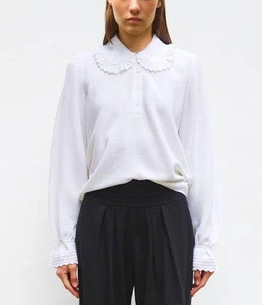 Knit Blouse with Lace Collar
