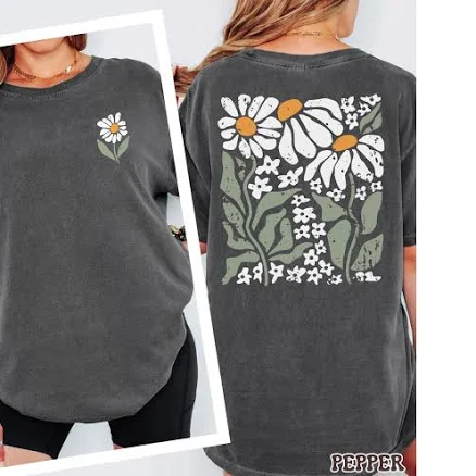 Boho Daisy Flower Front and Back Tee, Comfort Colors Botanical Shirt, Vintage Wildflower Graphic Tee, Retro Floral T Shirt, Plant Lover Gift