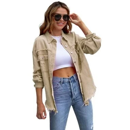 Aria Romance Women's Distressed Raw Edge Denim Jacket