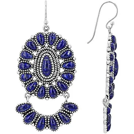 Sterling Silver Pear Blue Lapis Lazuli Dangle Earrings
