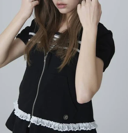 ADOREBELLE Frill Lace Hooded Zip-Up