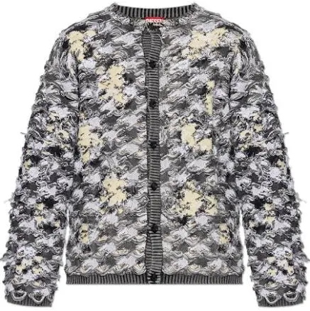 Diesel Men's Valbor Distressed Houndstooth Cardigan
