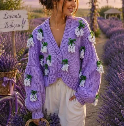 3d Flower Chunky Knit Cardigan