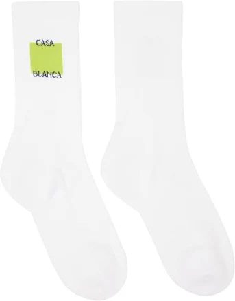 Casablanca White Acid Lime Logo Square Socks - S = IT 40/41