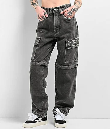 Empyre Tori Charcoal Wash Zip Off Cargo Skate Jeans
