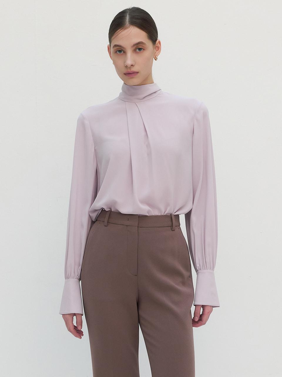 High-neck Tie Silky Blouse