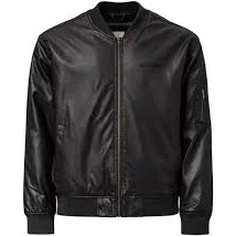 Hidden Logo | Black Faux Leather Bomber Jacket - S