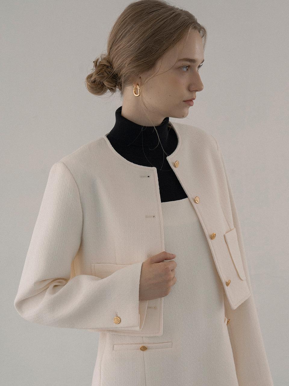 Classic Crop Tweed Jacket [Ivory] (SIOT4113)