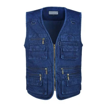 LUSI MADAM Men's Multi-Pocket Denim Vest