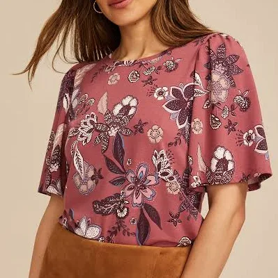 maurices Women's Floral Short Flutter Sleeve Top