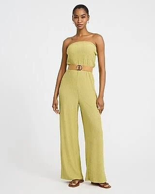 Express Women's Crinkle Strapless Belted Wide Leg Jumpsuit