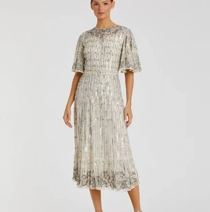 Mac Duggal Women's Flounce Sleeve Midi Dress