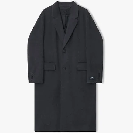 LIBERCLASSY llw21695 Charcoal Cashmere Blend Semi-Oversized Handmade Maxi Single Coat
