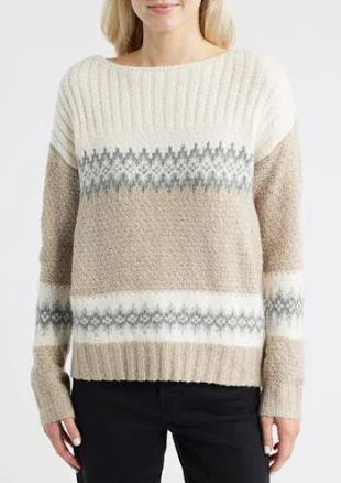Lucky Brand Women's Fair Isle Boat Neck Sweater