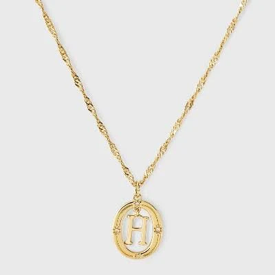 14k Gold Cubic Zirconia Letter H Open Oval Initial Pendant Necklace
