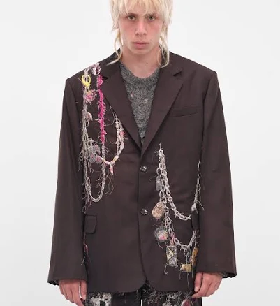 DOUBLET H.Lorenzo|Burgundy Trompe L'oeil Jewelry Blazer