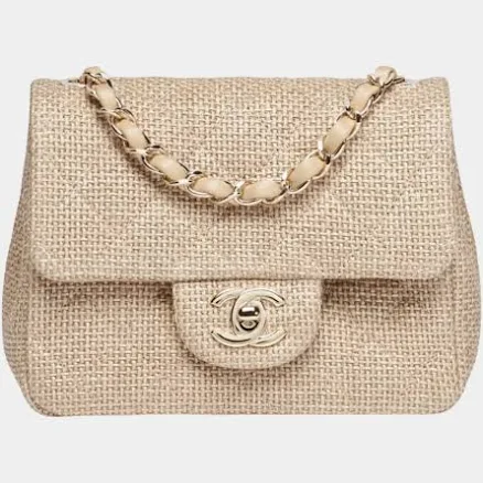 CHANEL Mini Rectangular Flap Raffia with Gold Hardware