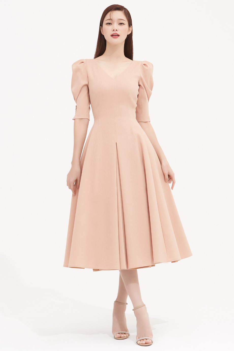 V Neckline Flare Dress