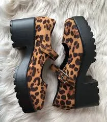Nasty Gal Leopard Print Platform Heel Mary Janes Goth Rave Pinup Rockstar