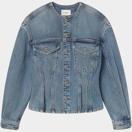 FRAME Women's Nipped Collarless Denim Jacket