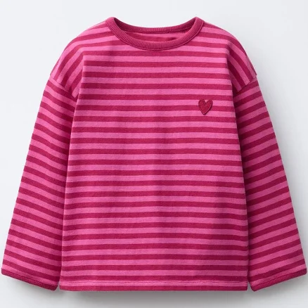 Zara Kids Embroidered Heart Striped T-Shirt