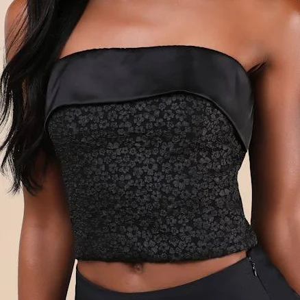 Lulus Cropped Jacquard Strapless Top