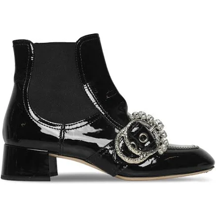 Miu Women's Miu Jeweled Patent Leather Booties