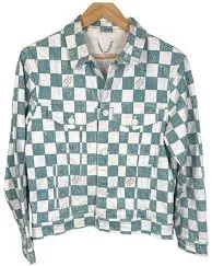 2021 Louis Vuitton Damier Print Denim Trucker Jacket Virgil Men's Size 46 READ