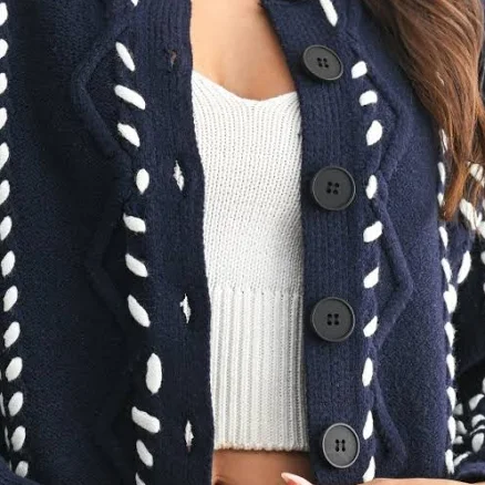 Camellia Tori Ribbon Stitch Cable Knit Cardigan