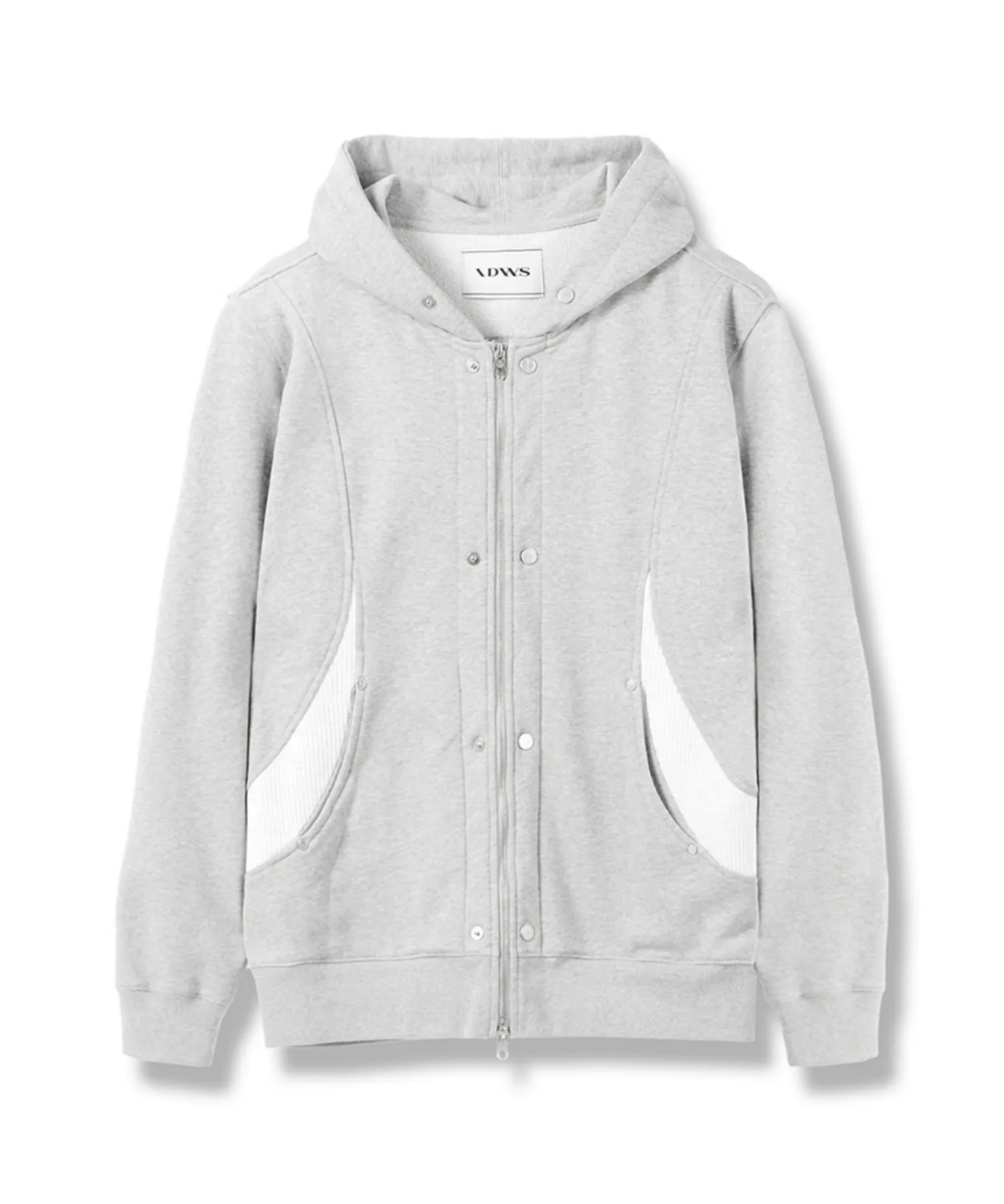 Contrast Mix Hoodie Zip-Up Gray