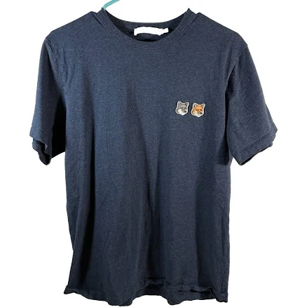 Maison Kitsuné Paris Classic Double Fox Head T-shirt Navy Sz S Lux