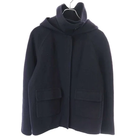 Celine By Phoebe Philo Double-faced Cashmere Hooded Short Coat Navy
