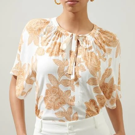 Sugarlips Essenna Floral Roxette Raglan Tie Neck Blouse