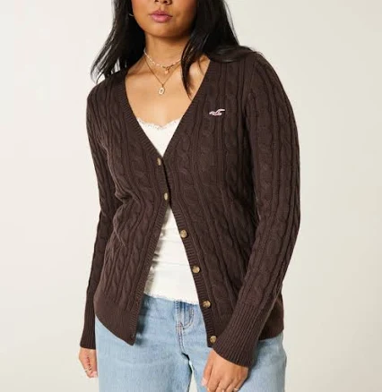 Hollister Women's Cable Knit Icon V-Neck Cardigan