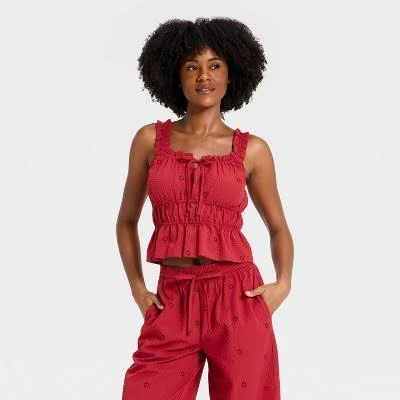 Auden Women's Ruffle Seersucker Tie-Front Tank Top