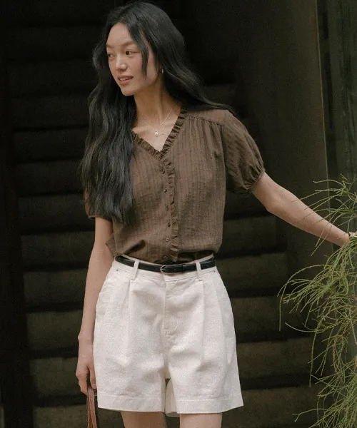 Lace frill blouse TISU01BL06_Brown