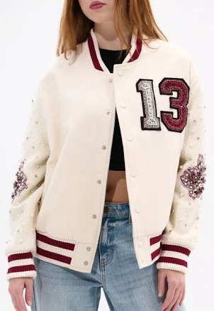 Azalea Wang Crystal 13 Logo Rhinestone Varsity Jacket
