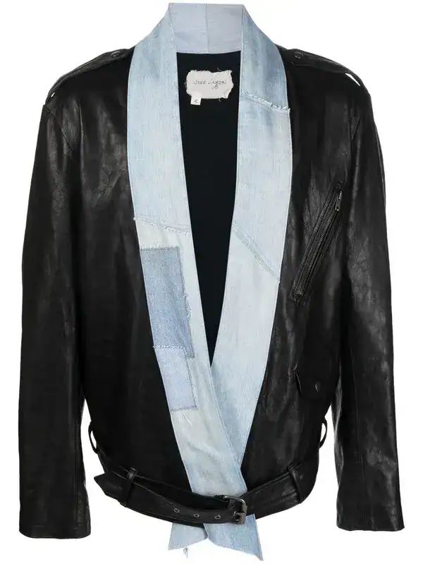 Denim-trim Leather Jacket