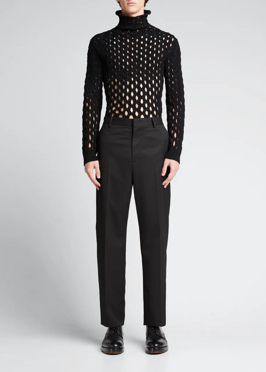 Open Net Knit Turtleneck Sweater