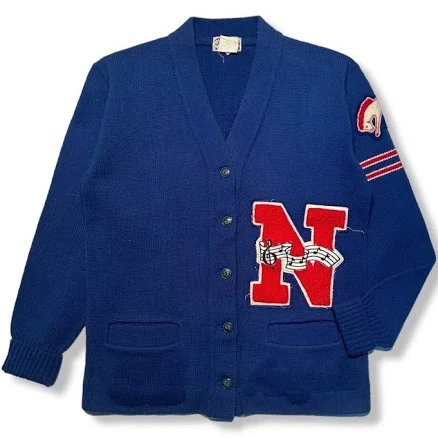 True Vintage Jazz Band Letterman Knit Cardigan Blue