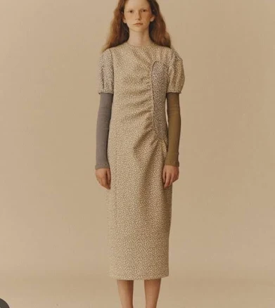 Wnderkammer Floral Jacquard Dress Light Khaki Long Sleeves Size Large