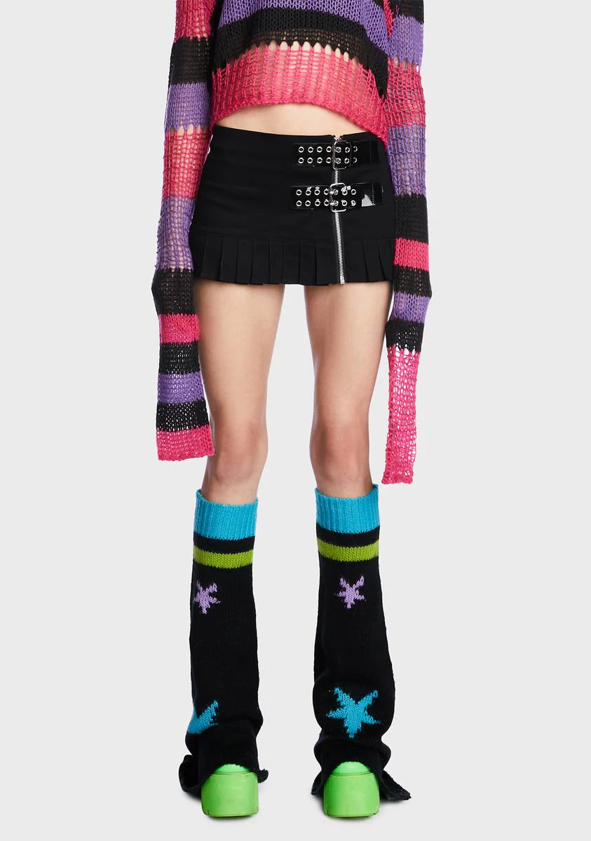 Current Mood Pleated Belt Micro Mini Skirt