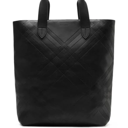 Burberry Men's Embossed Check Leather Tote Bag