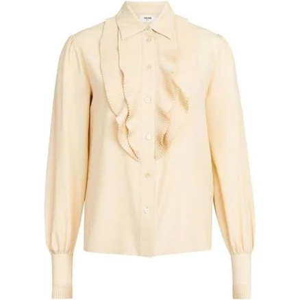 Celine Tops | Celine Vanilla Double Jabot Blouse Eu:36 | Color: Cream | Size: S | Dushjana's Closet